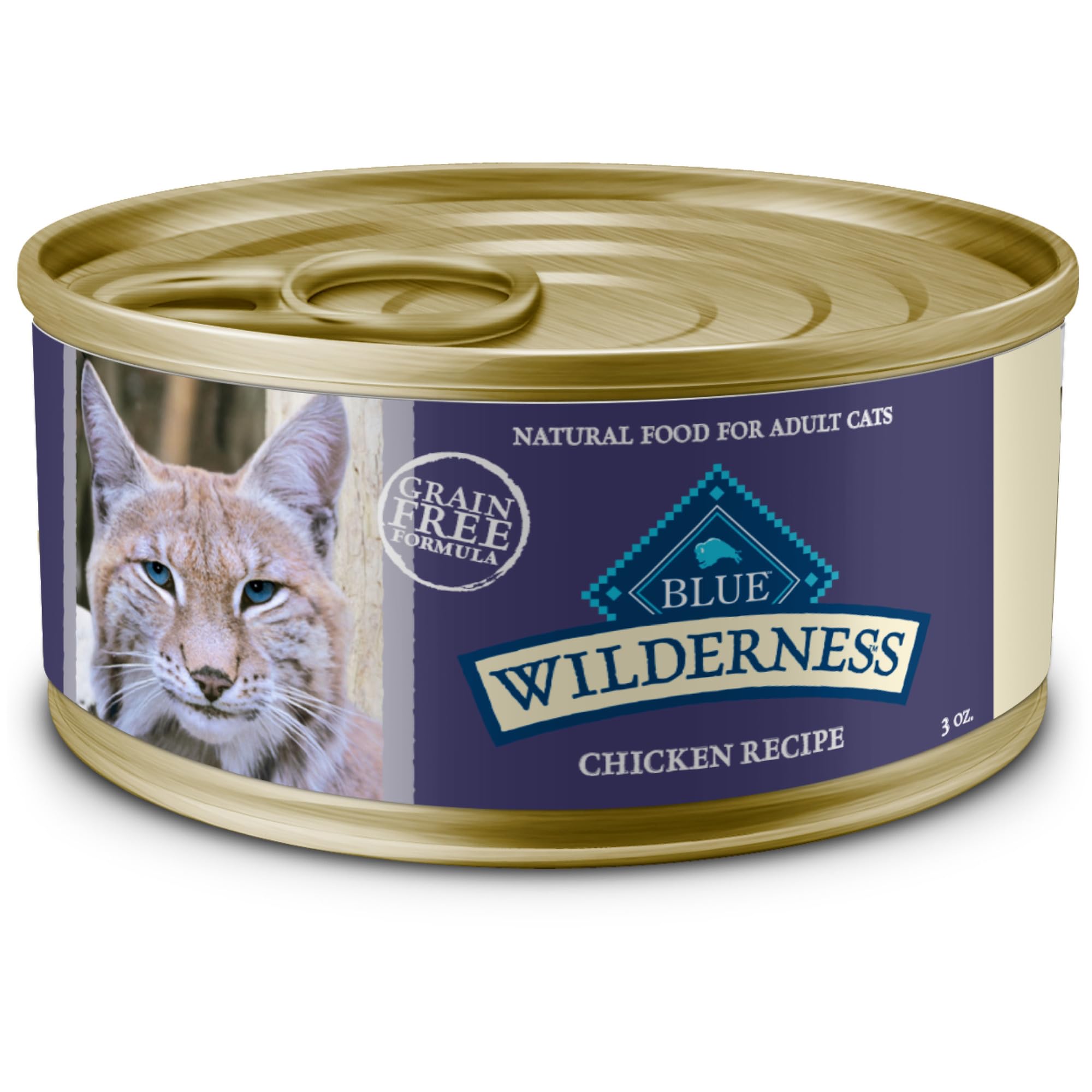 Blue Buffalo Wilderness chicken pate can shows real protein for active cats