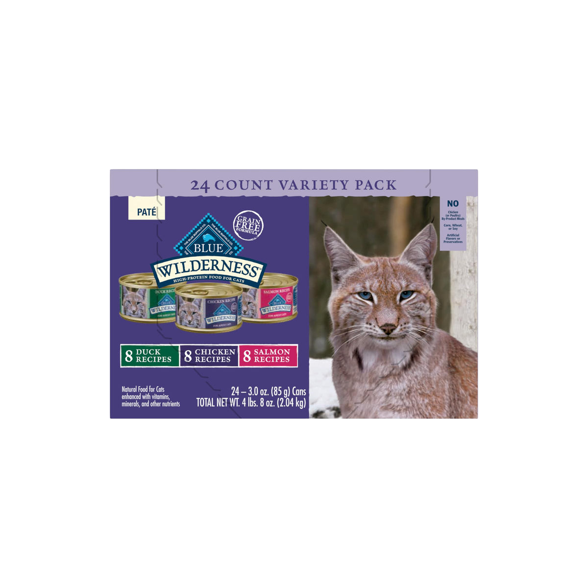 Blue Buffalo Wilderness chicken pâté can; high-protein energy for active cats.