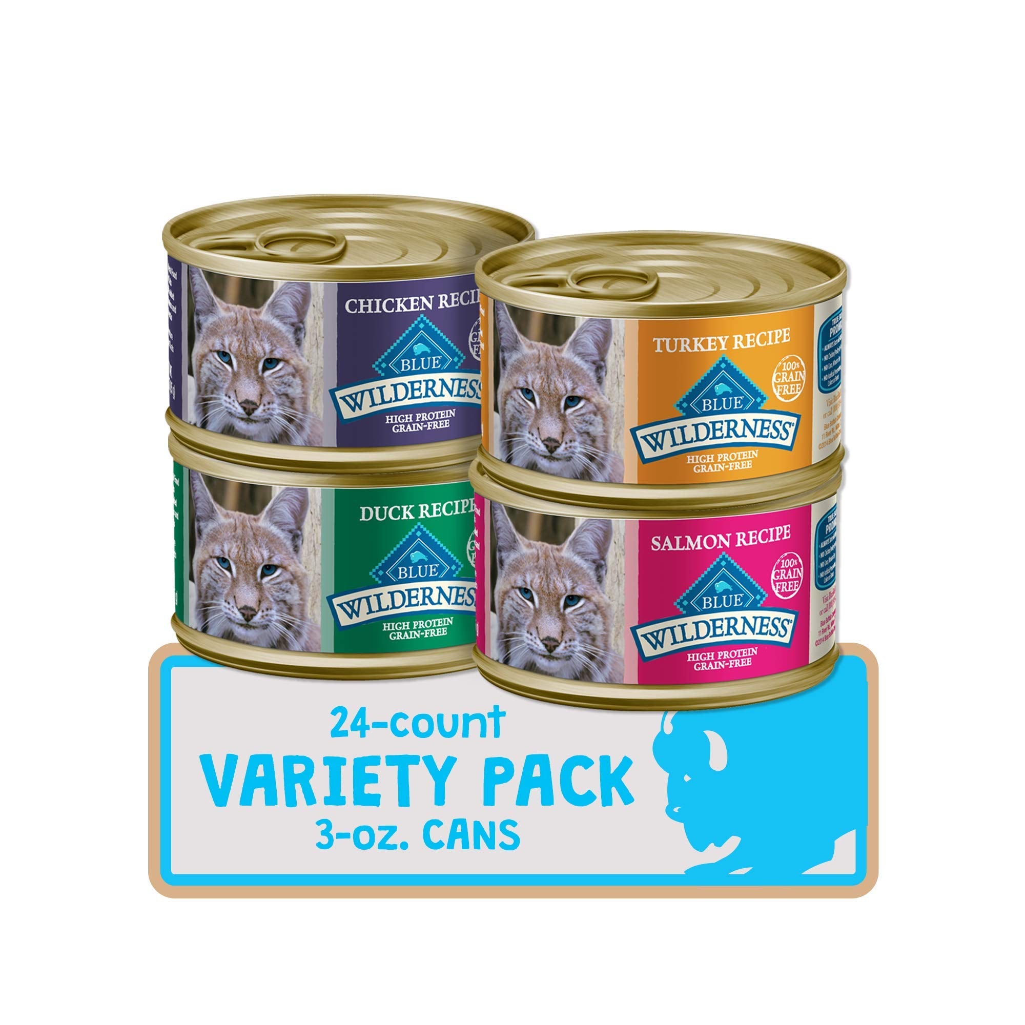 Blue Buffalo Wilderness chicken pate cat food can for active adults.