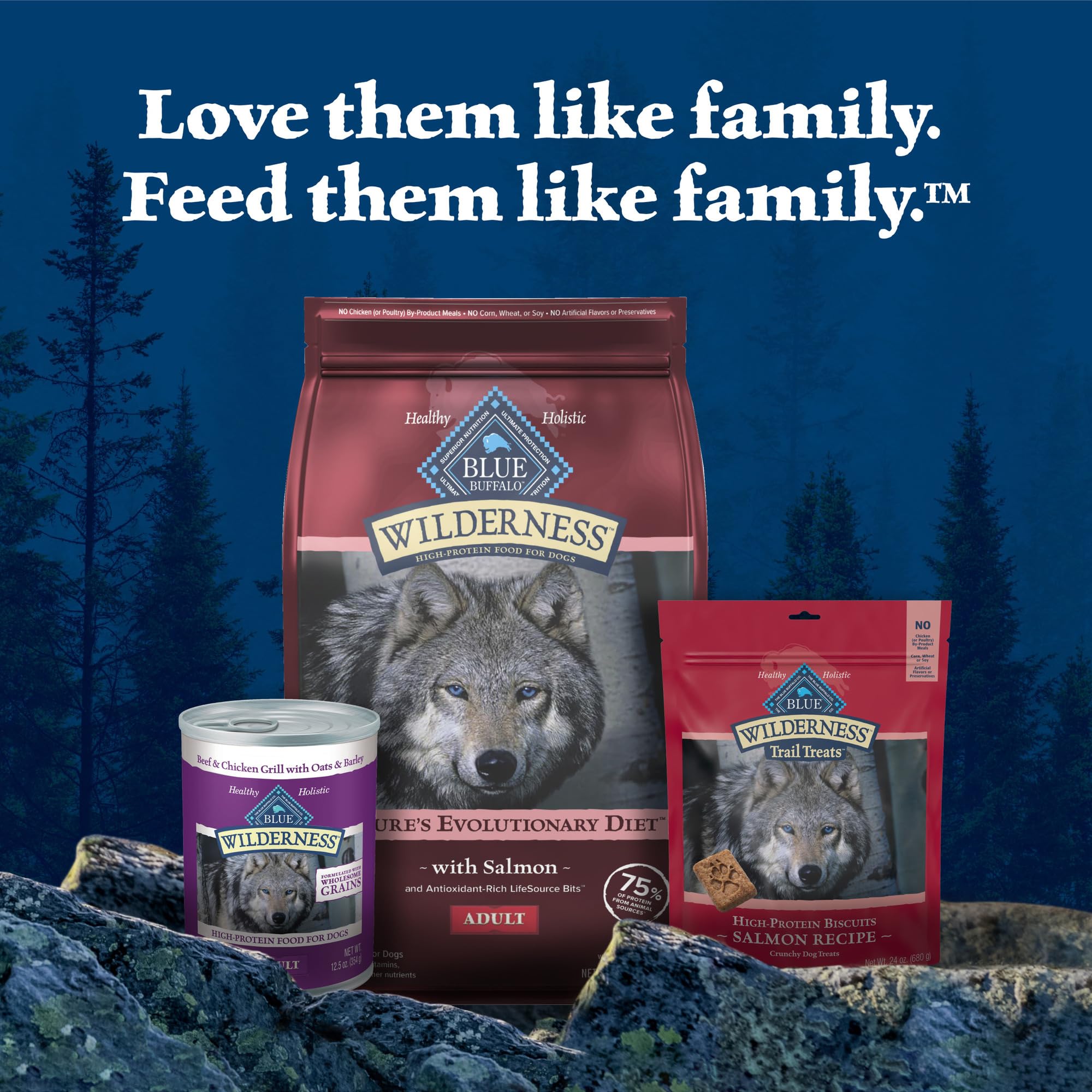 Blue Buffalo Wilderness dog enjoying a hearty salmon meal
