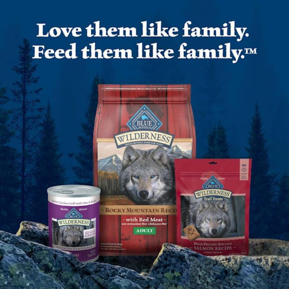 Blue Buffalo Wilderness dog enjoying treats in hand communicates positive reward use.