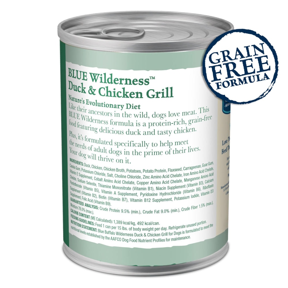 Blue Buffalo Wilderness label close-up highlighting real duck first ingredient