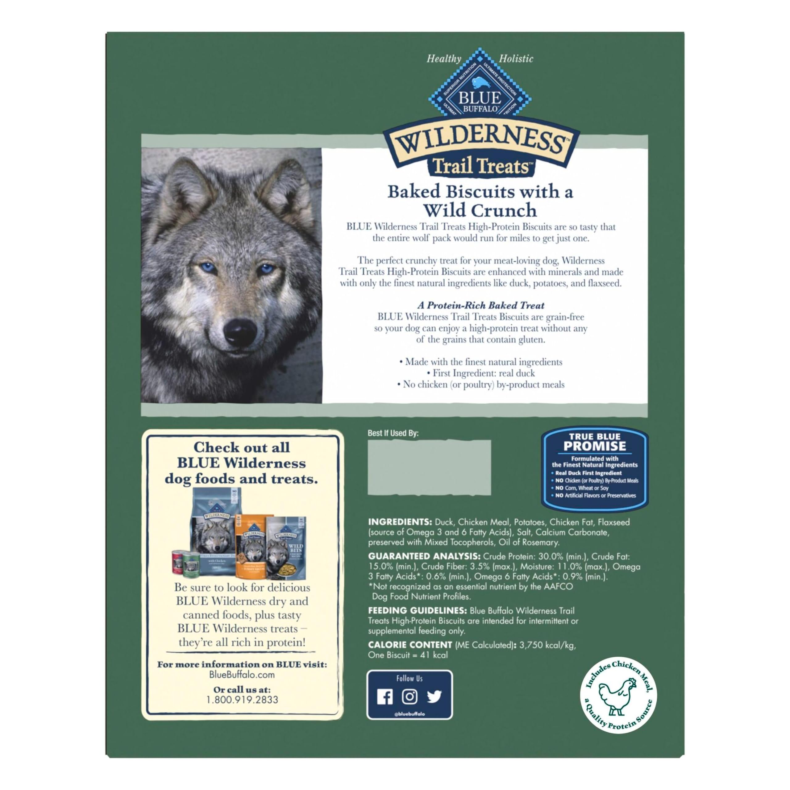 Blue Buffalo Wilderness duck biscuits offer crunchy texture ideal for training treats