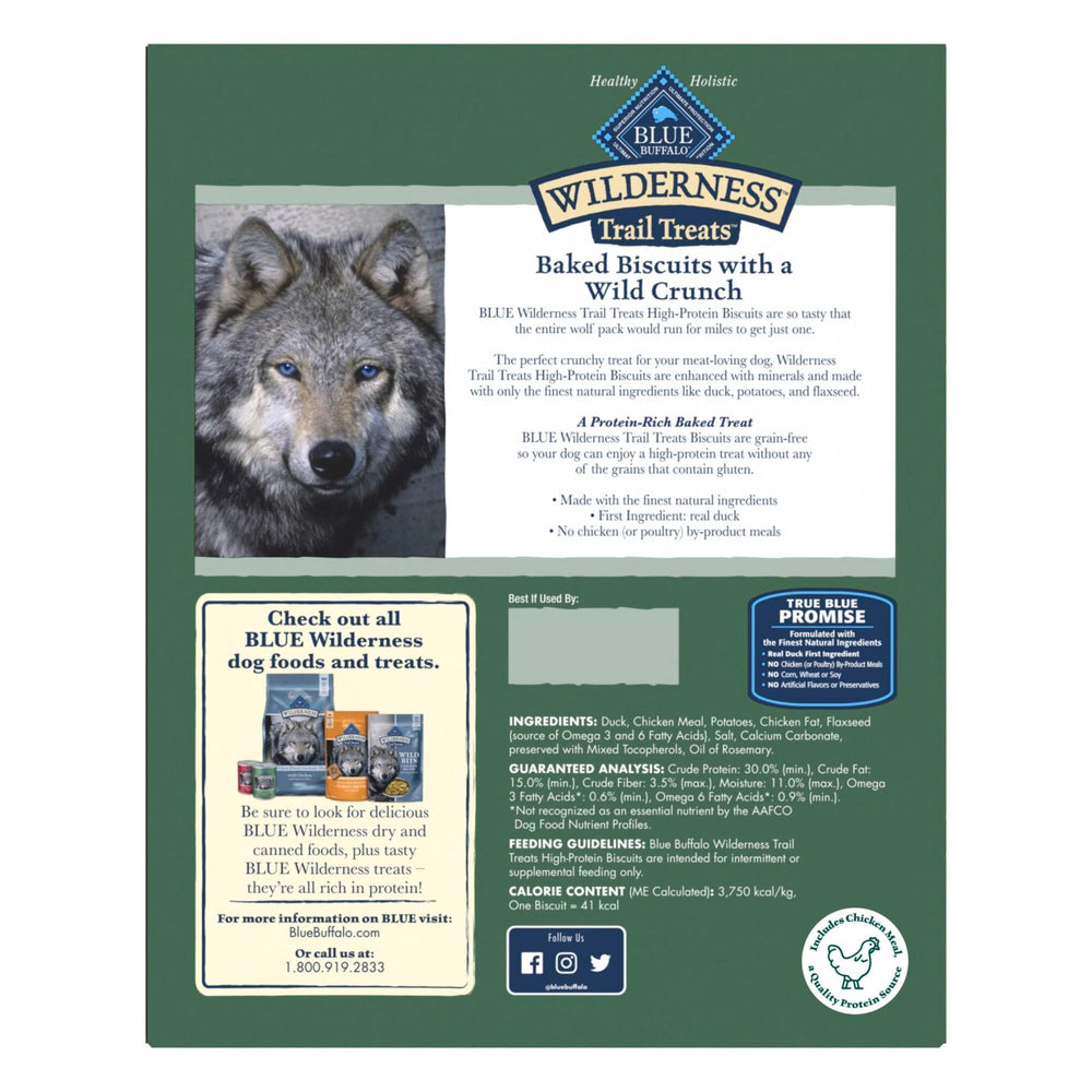 Blue Buffalo Wilderness duck biscuits offer crunchy texture ideal for training treats