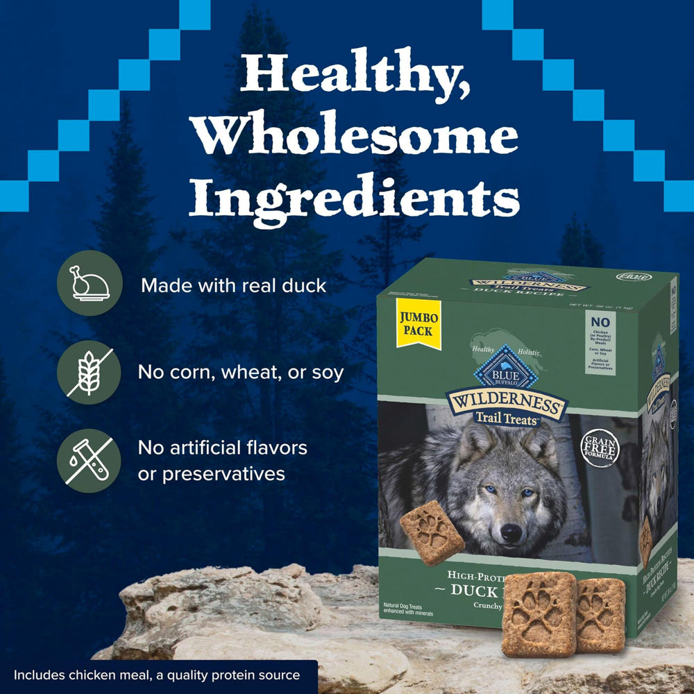 Blue Buffalo Wilderness duck biscuits are grain-free for dogs avoiding gluten