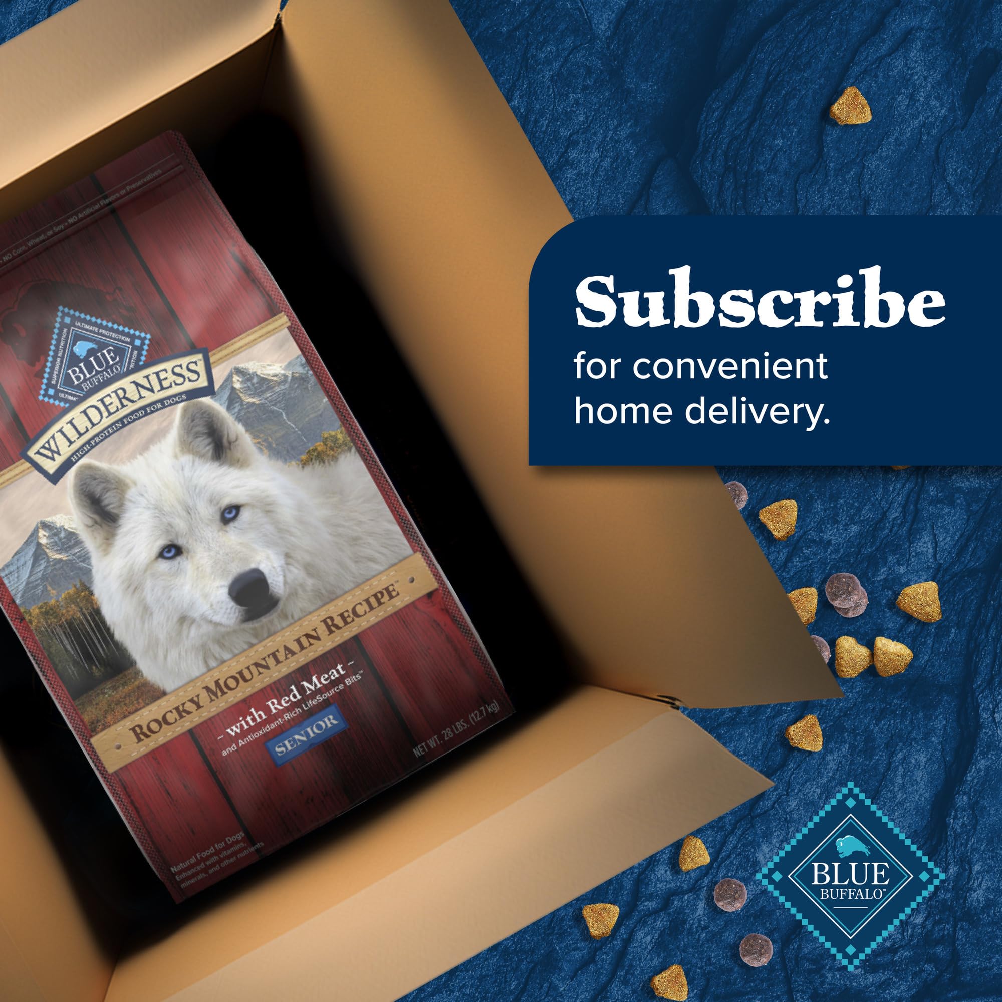 Blue Buffalo Wilderness energy-forward formula designed to support aging dogs