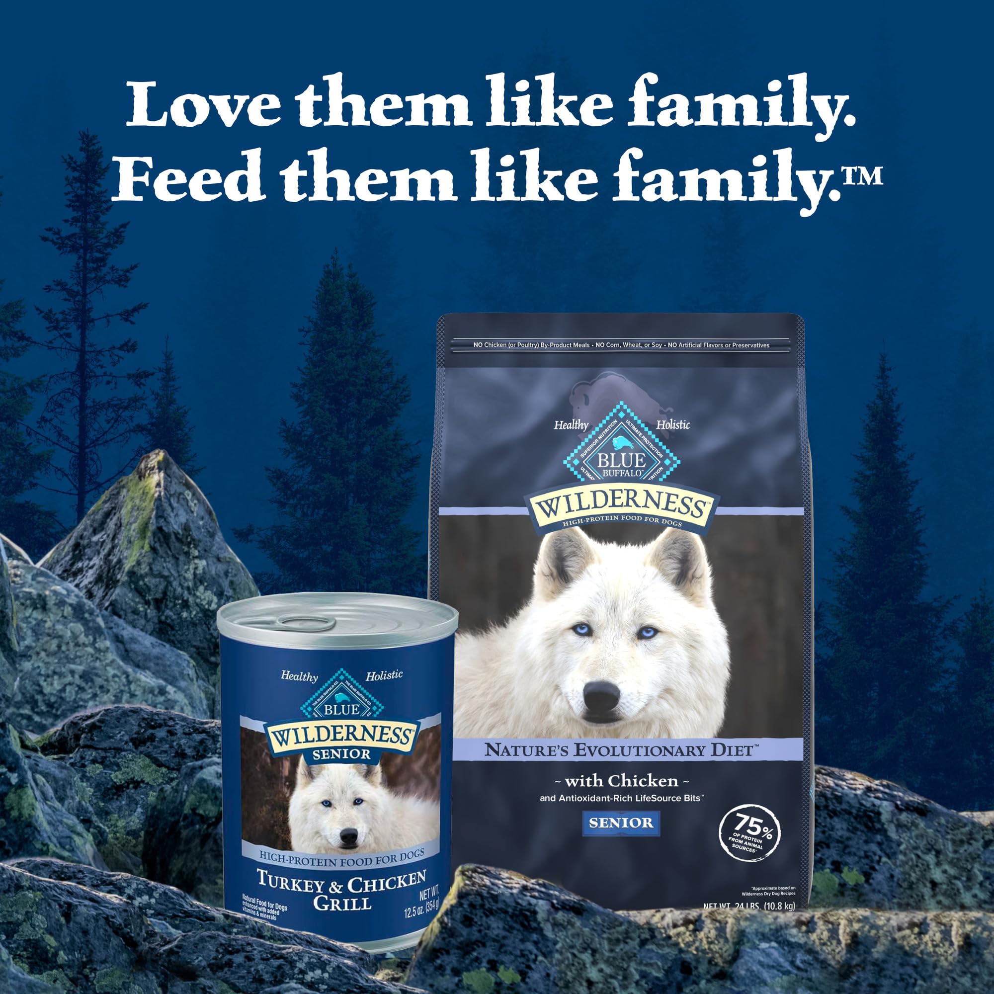Blue Buffalo Wilderness red meat recipe energizes senior dogs during daily activities.