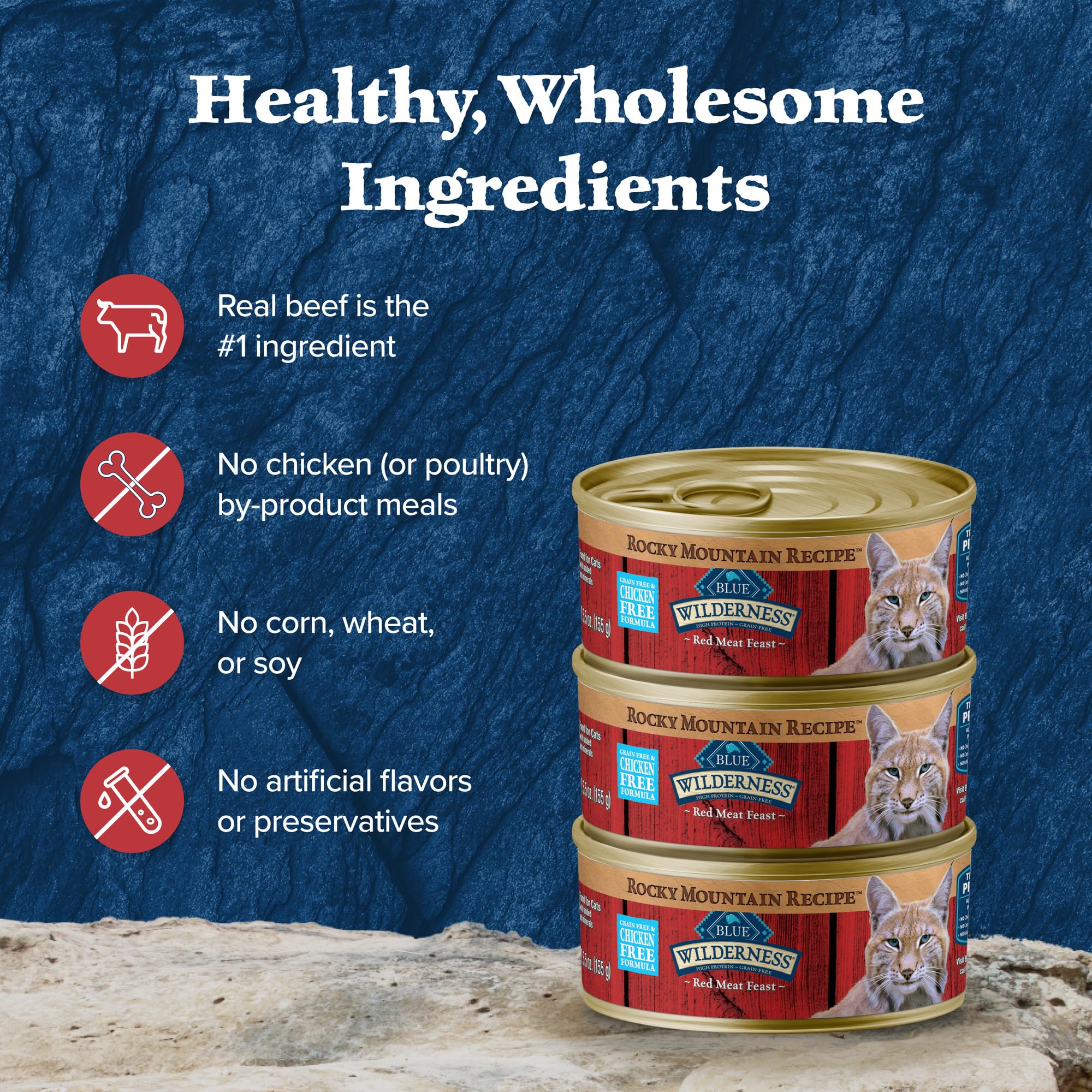 Graphic highlighting grain-free ingredients in Blue Buffalo Wilderness