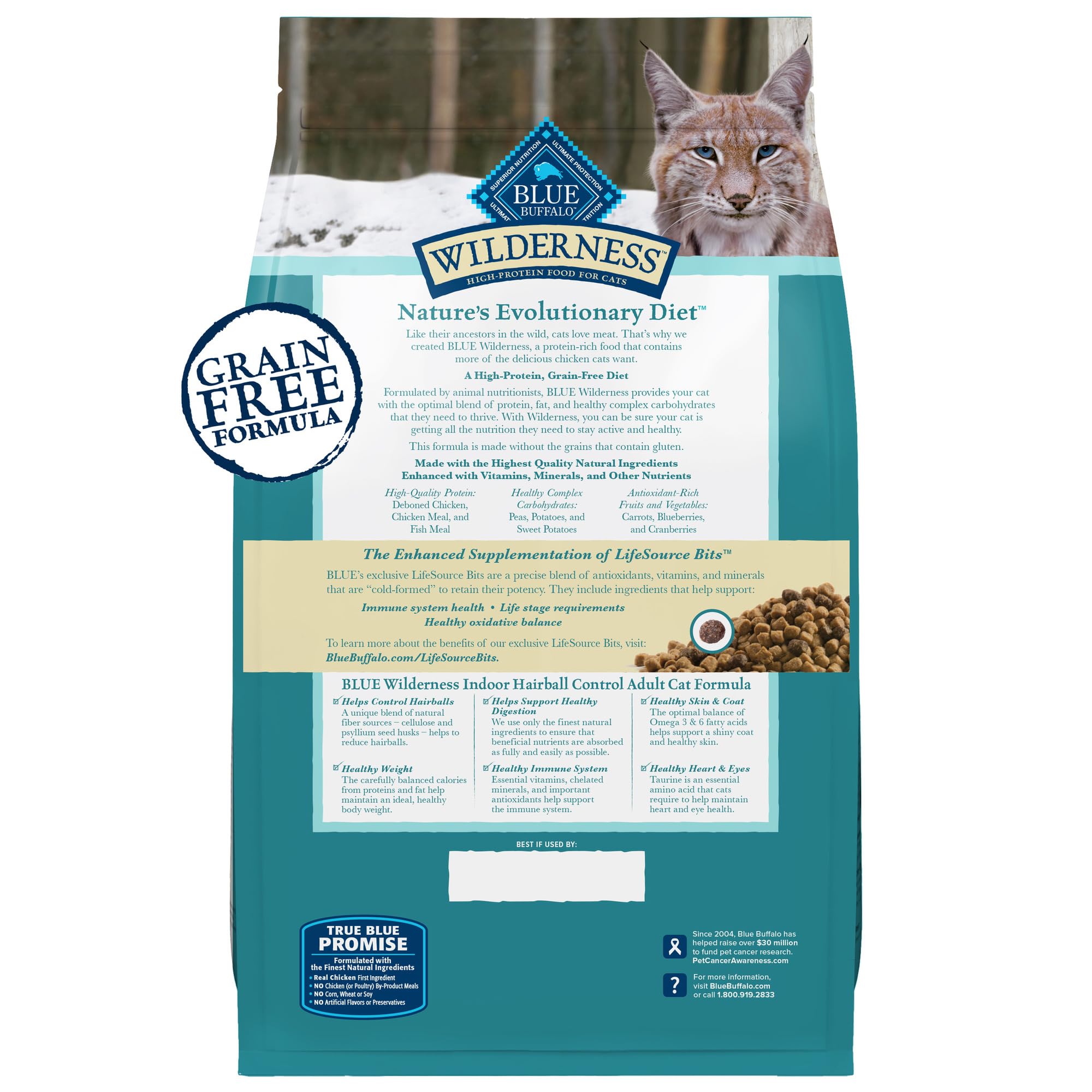 Blue Buffalo Wilderness high-protein dry cat food designed for indoor cats and protein support.