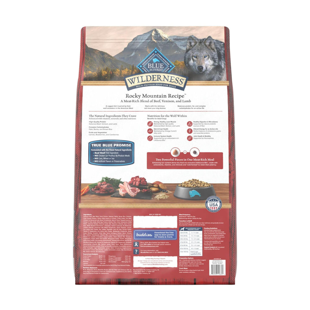 Blue Buffalo Wilderness high-protein dry kibble close-up emphasizes energy for workouts