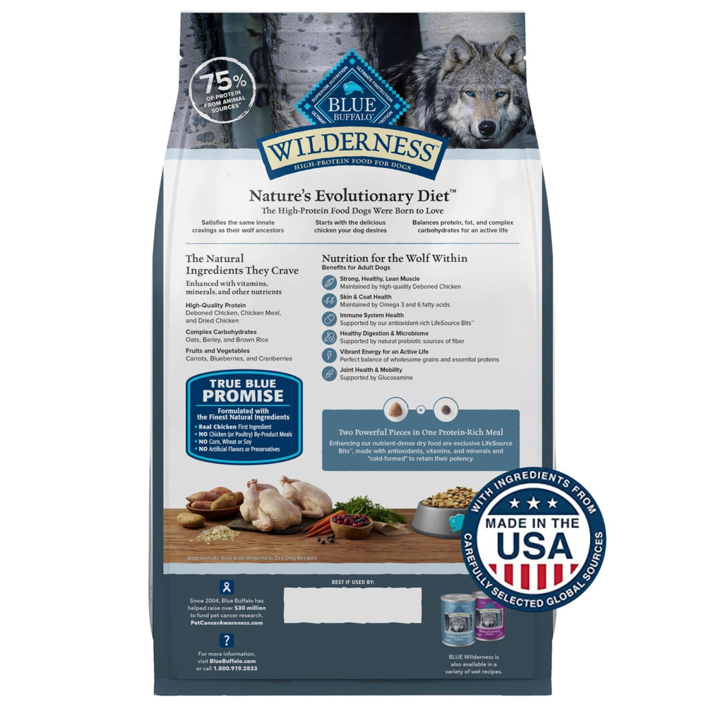Blue Buffalo Wilderness high-protein dry dog food shows robust flavor and nutrition.