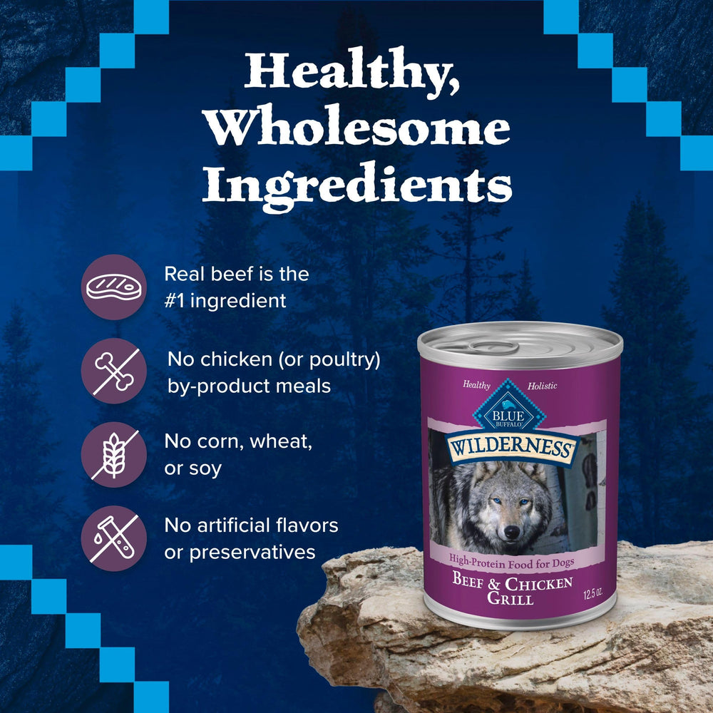 Blue Buffalo Wilderness ingredients label close-up, highlighting natural, wholesome components.