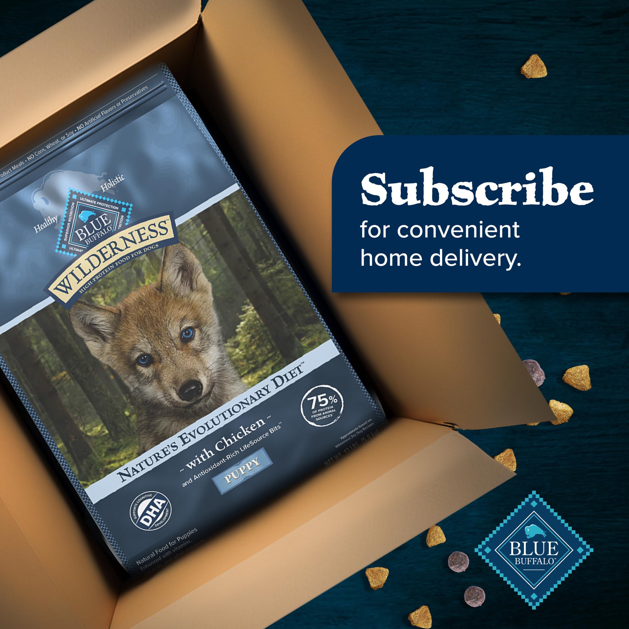 Blue Buffalo Wilderness kibble serving image for daily feeding.
