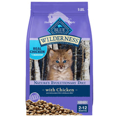 Blue Buffalo Wilderness Kitten Dry Food with Real Chicken First supports healthy muscle growth.