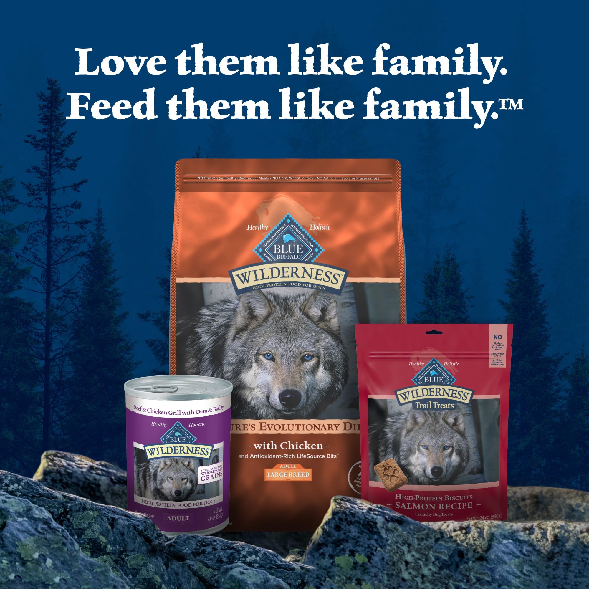 Blue Buffalo Wilderness Large Breed protein-packed recipe designed for daily needs.