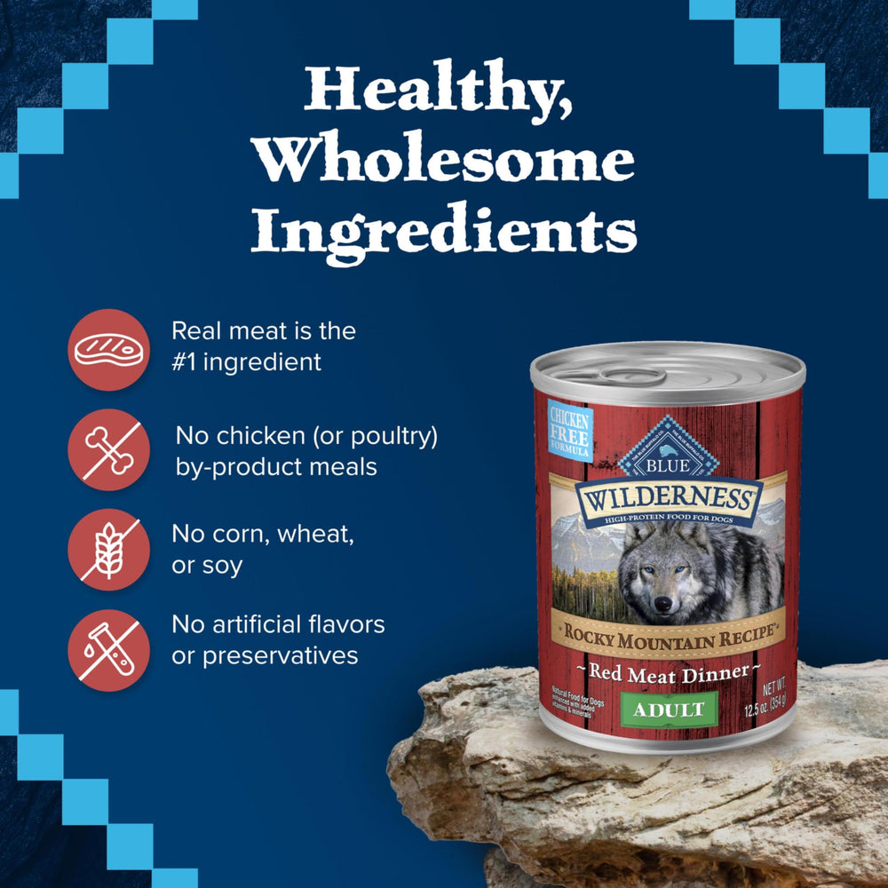 Blue Buffalo Wilderness no chicken by-product meals symbol communicates clean ingredients