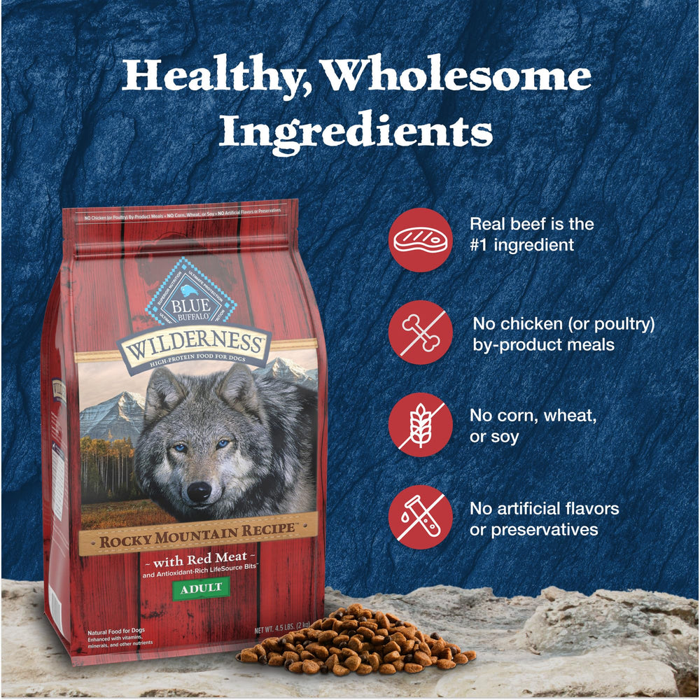 Blue Buffalo Wilderness no chicken by-product symbol emphasizes wholesome ingredients