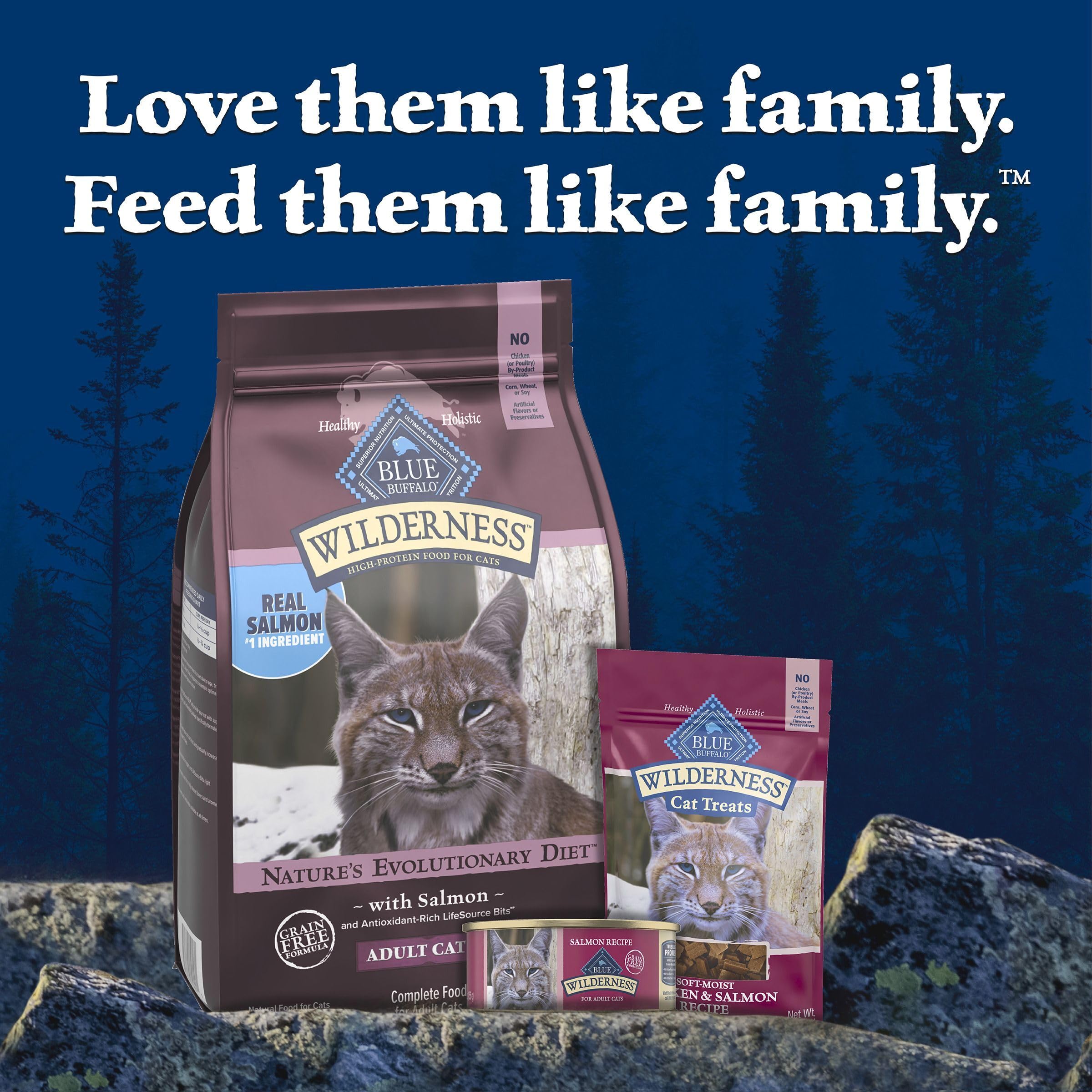 Blue Buffalo Wilderness no chicken by-products corn wheat soy feature