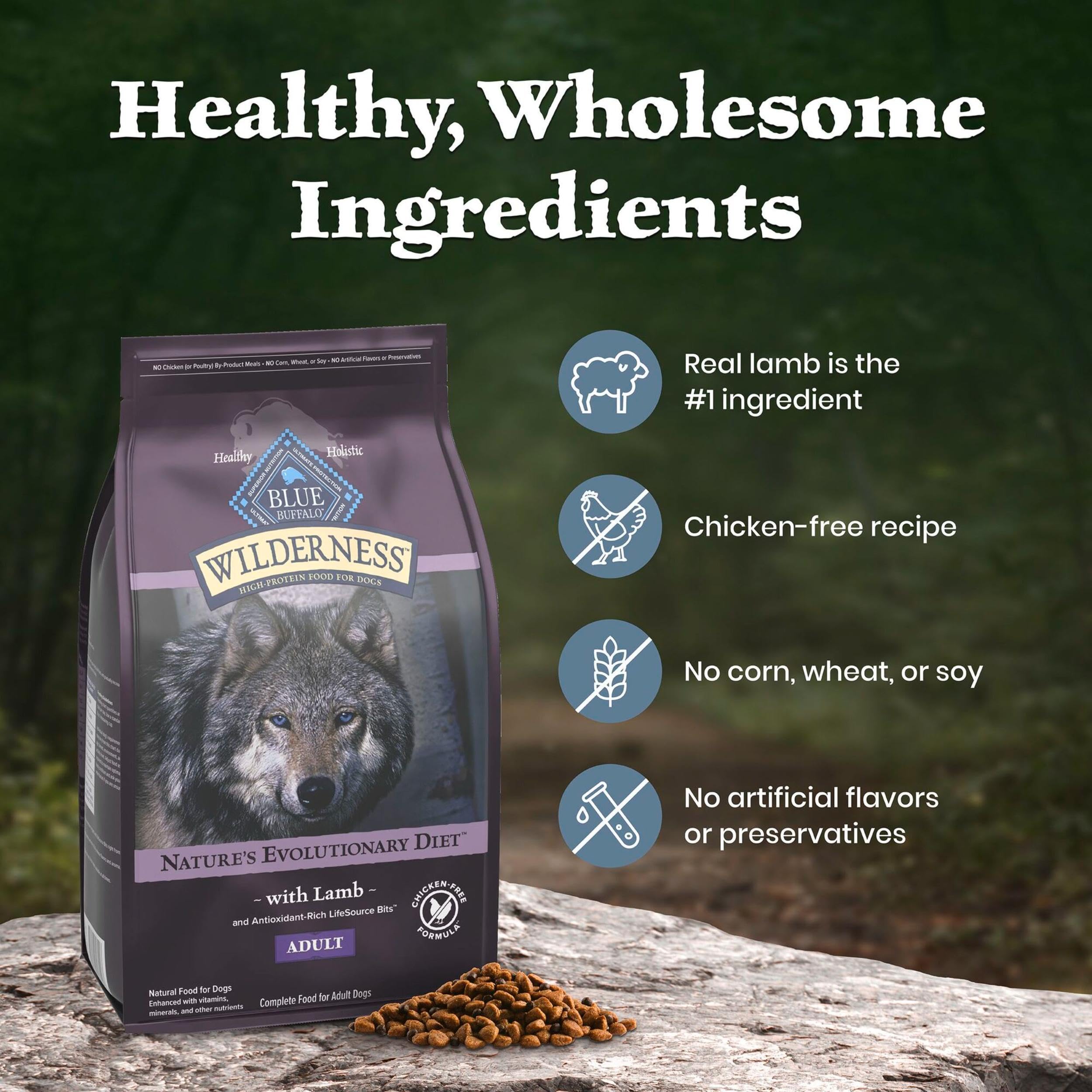 Blue Buffalo Wilderness no chicken by-products reflects clean ingredient philosophy.