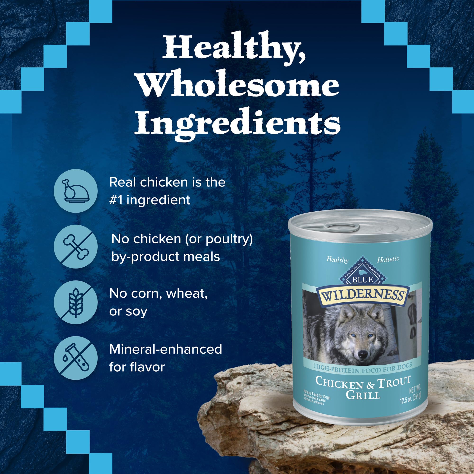 Blue Buffalo Wilderness no poultry by-product meals claim label