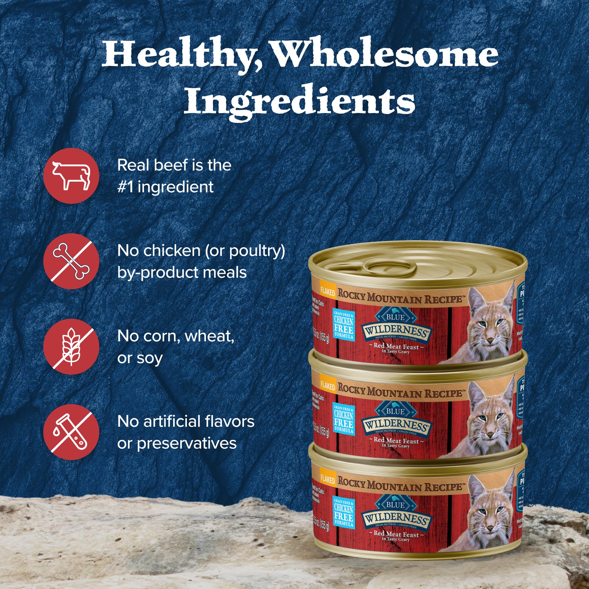 Blue Buffalo Wilderness packaging label emphasizes natural ingredients and grain-free formula