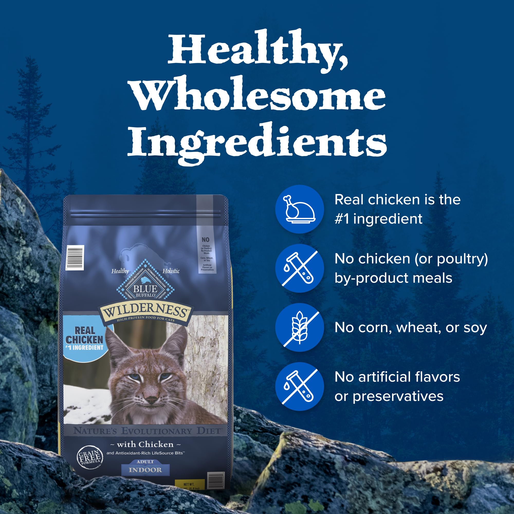 Blue Buffalo Wilderness packaging label, USA origin and quality cues.