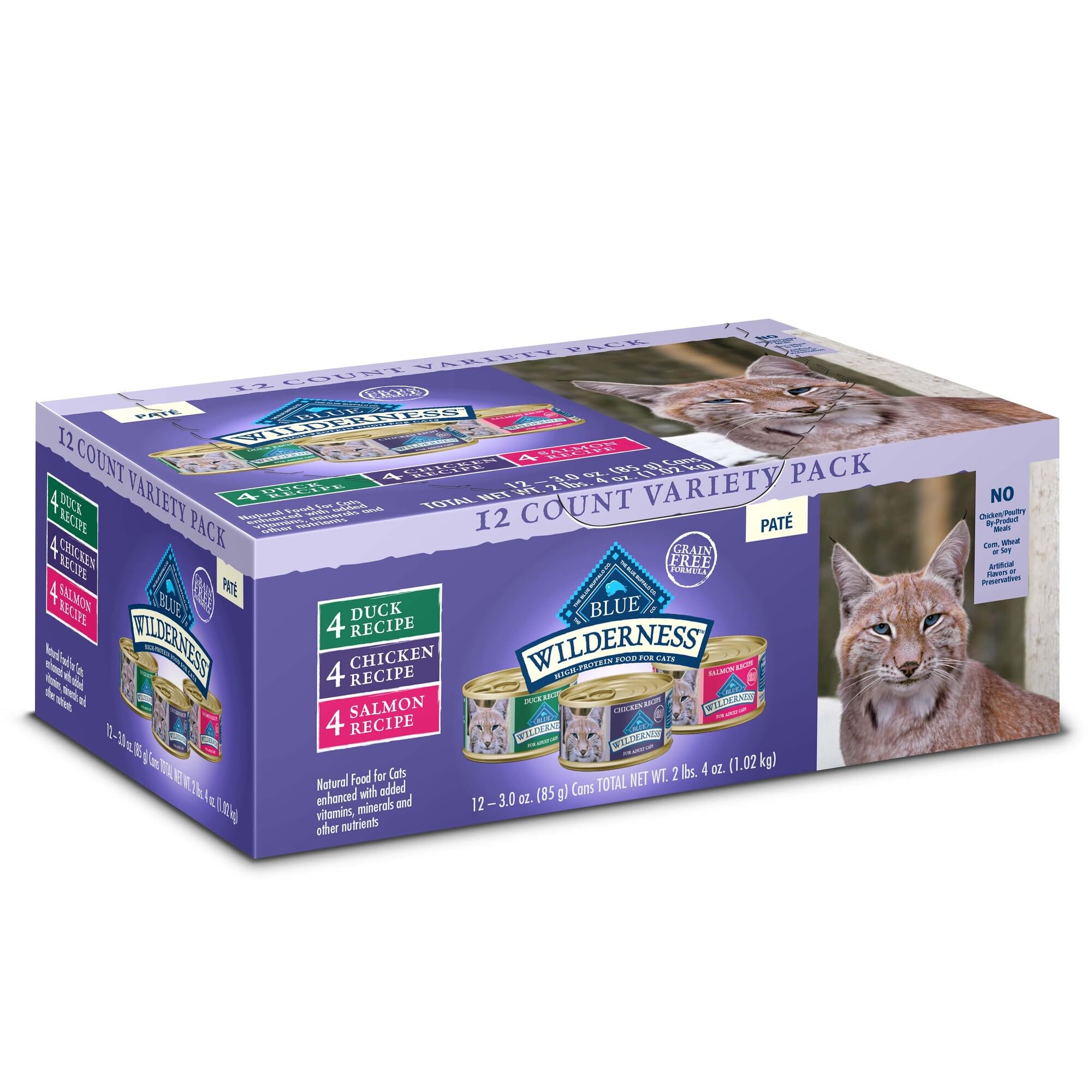 Blue Buffalo Wilderness pate chicken can offers real meat to fuel an active adult cat.