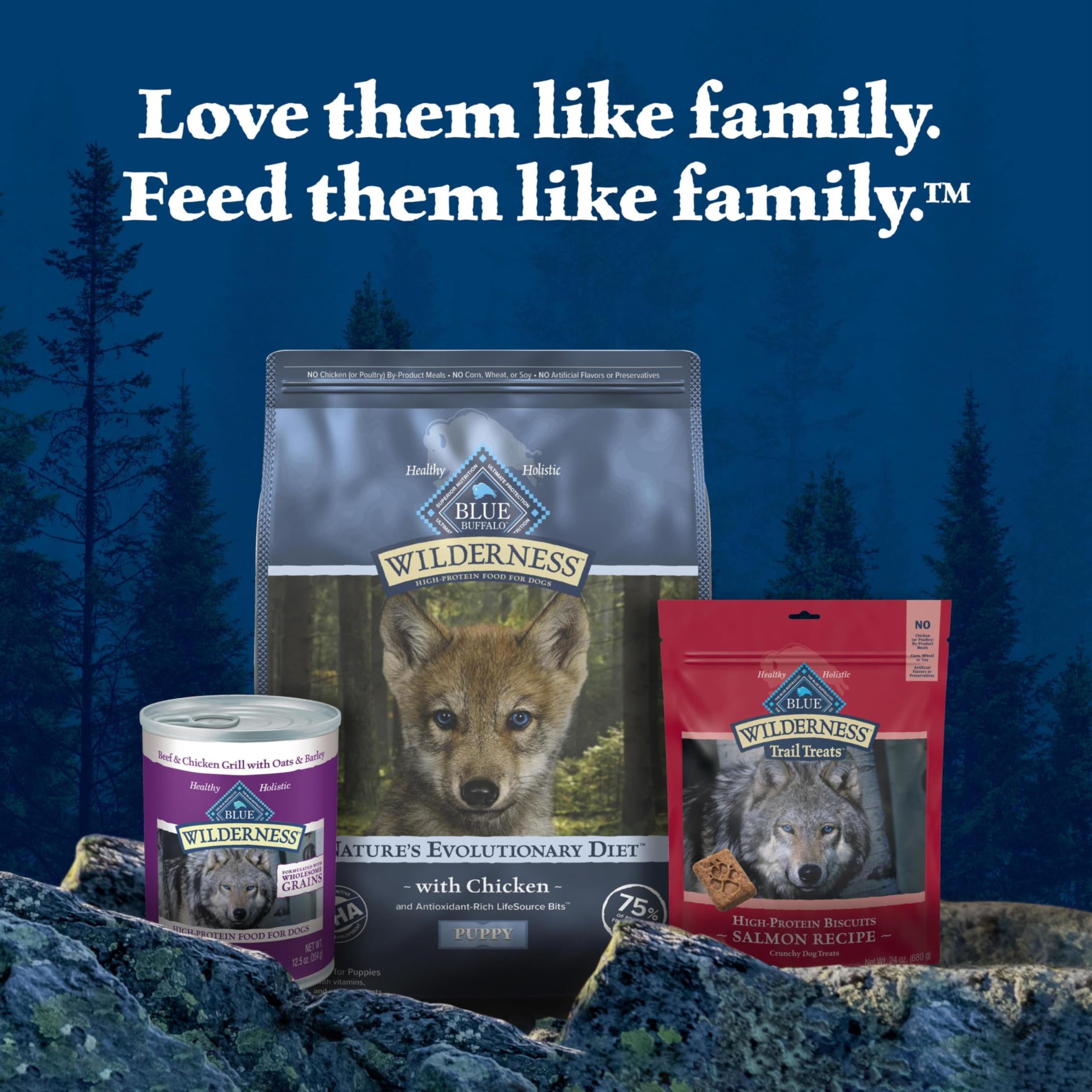 Blue Buffalo Wilderness Puppy Growth-Energy image suggests lean muscle and daily vitality