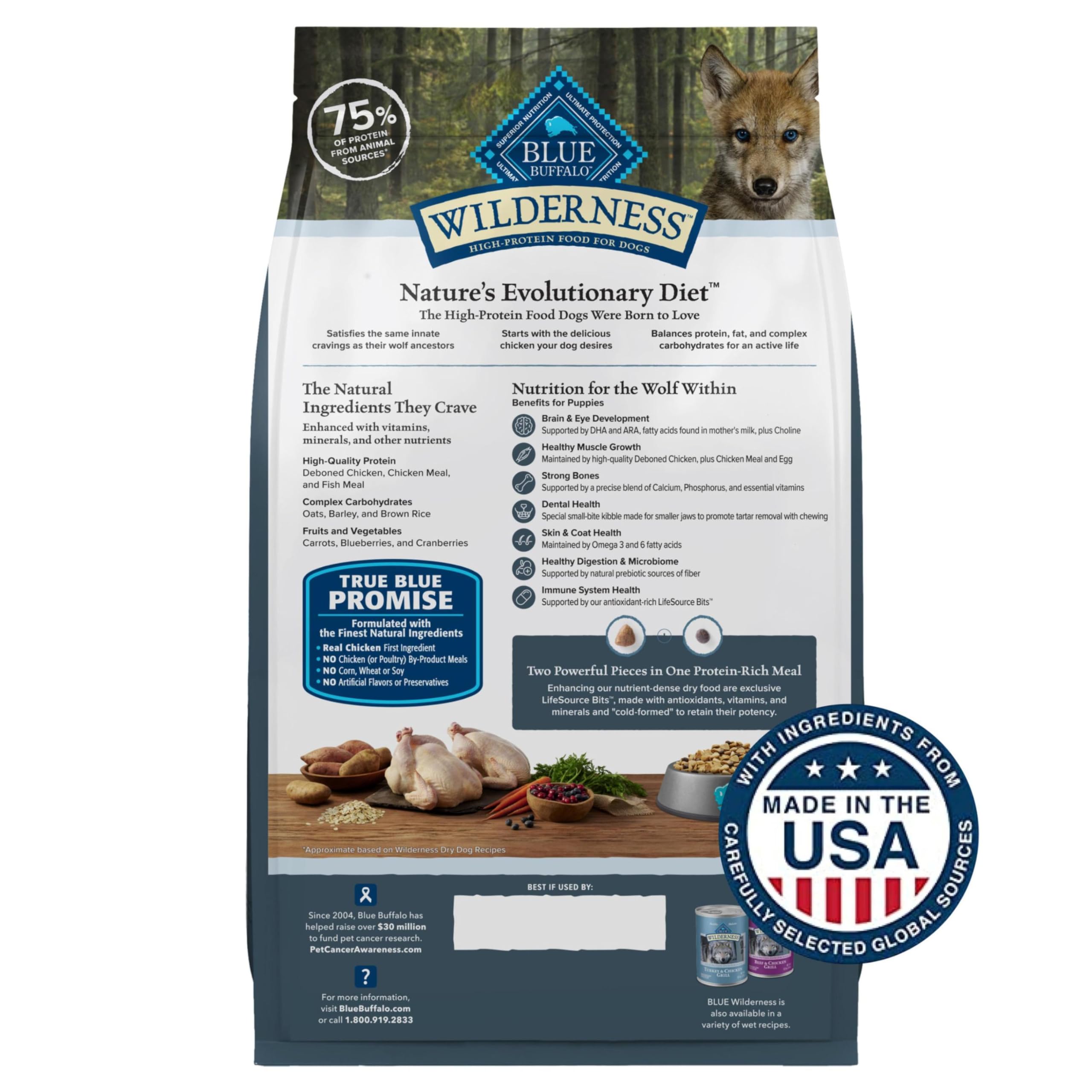 Blue Buffalo Wilderness Puppy High-Protein image highlights protein-forward formula for growth and energy