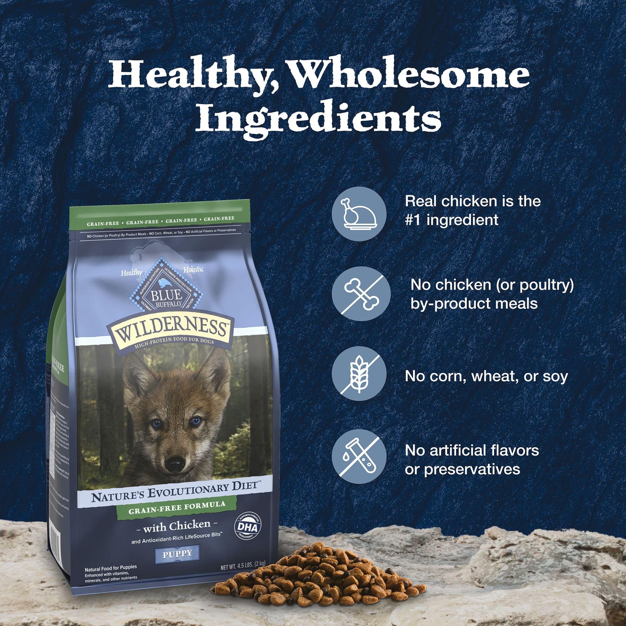 USA-made badge on Blue Buffalo Wilderness Puppy packaging