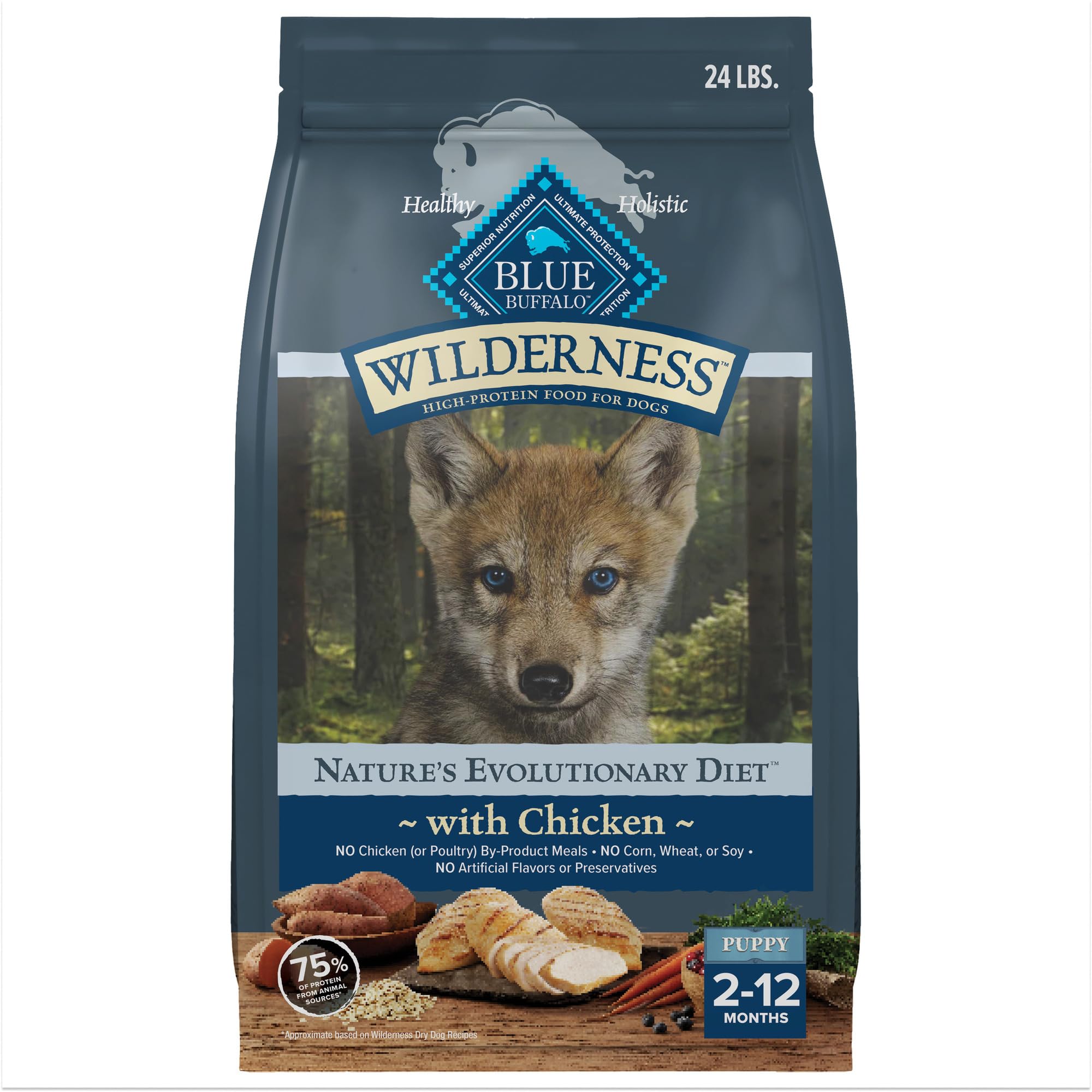 Blue Buffalo Wilderness Puppy real-chicken-first-ingredient highlights premium protein