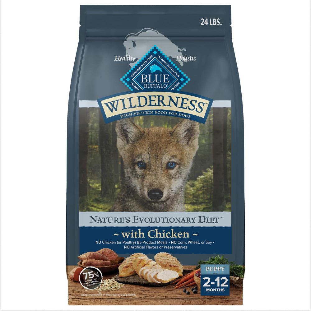 Blue Buffalo Wilderness Puppy real-chicken-first-ingredient highlights premium protein