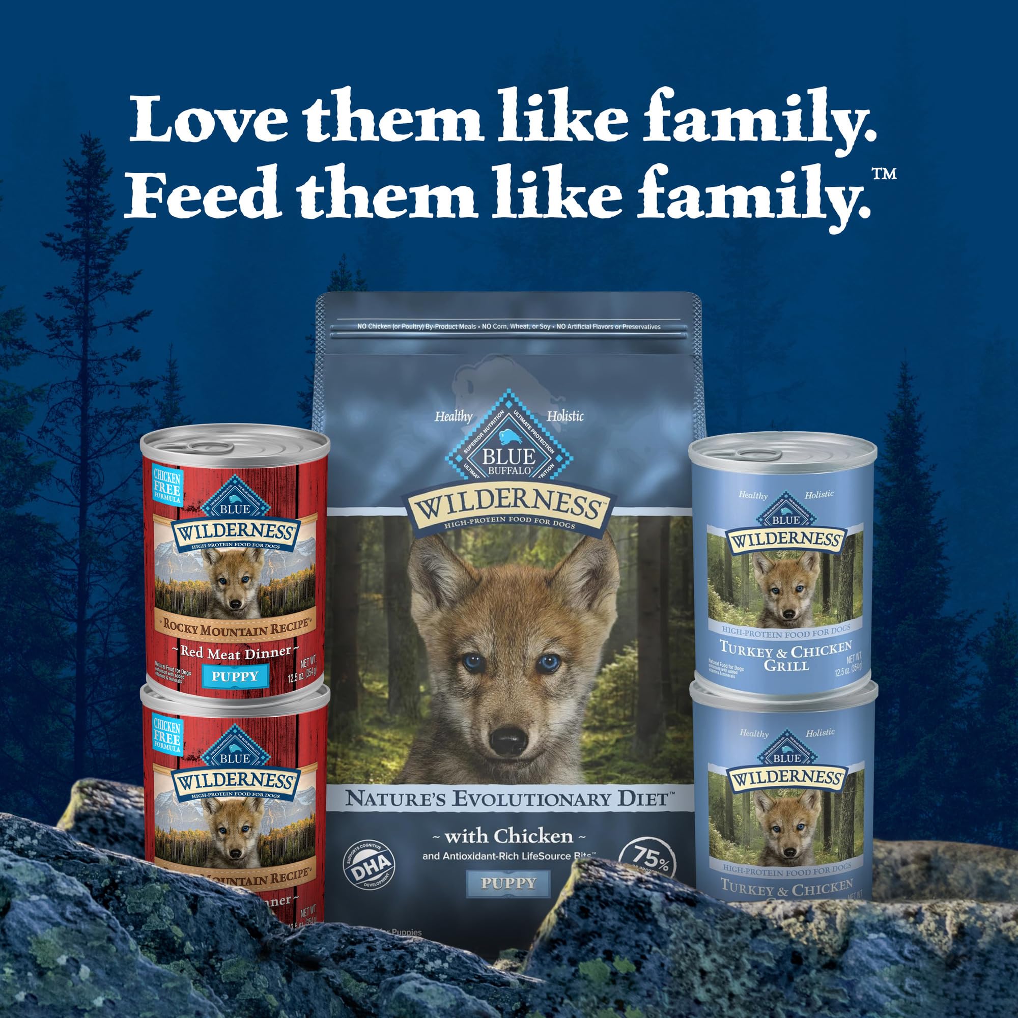 Serving a puppy with Blue Buffalo Wilderness wet food in a bowl