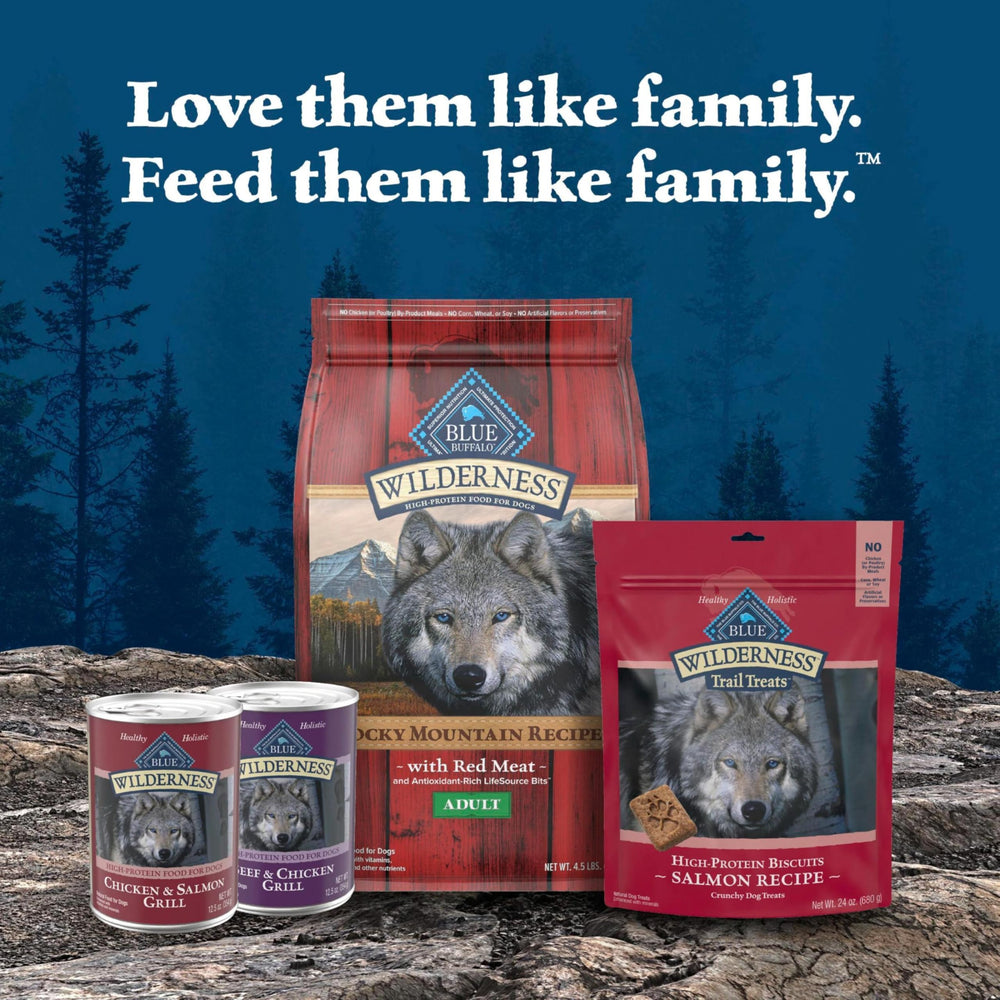 Blue Buffalo Wilderness 12.5 oz cans ready to serve for adults.