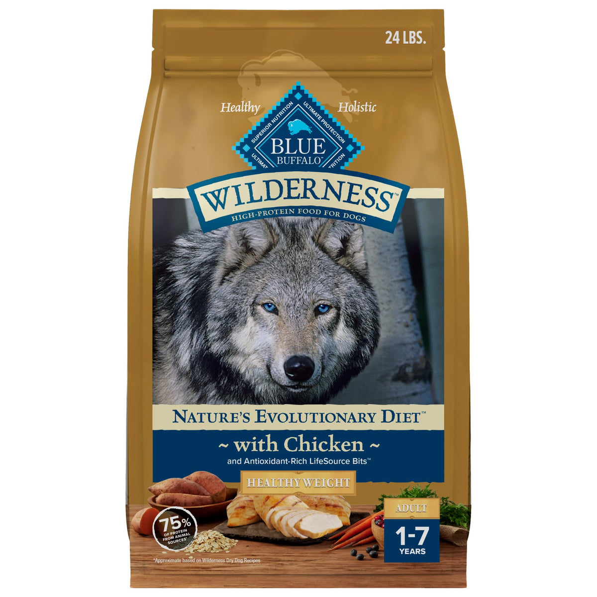 Blue Buffalo Wilderness real chicken ingredient highlights premium protein for lean muscle and daily energy.