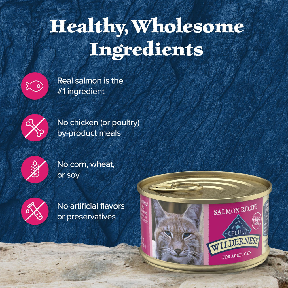 Blue Buffalo Wilderness real salmon visible in pate for flavor and protein.