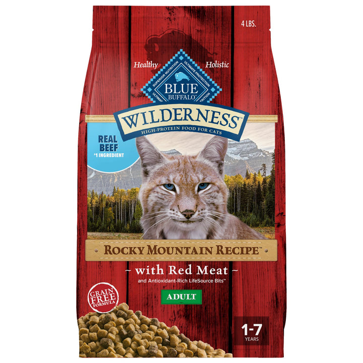 Blue Buffalo Wilderness Rocky Mountain beef-first ingredient bag front for adult cats