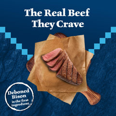 Blue Buffalo Wilderness Rocky Mountain bison meals texture emphasizing real meat-forward protein.
