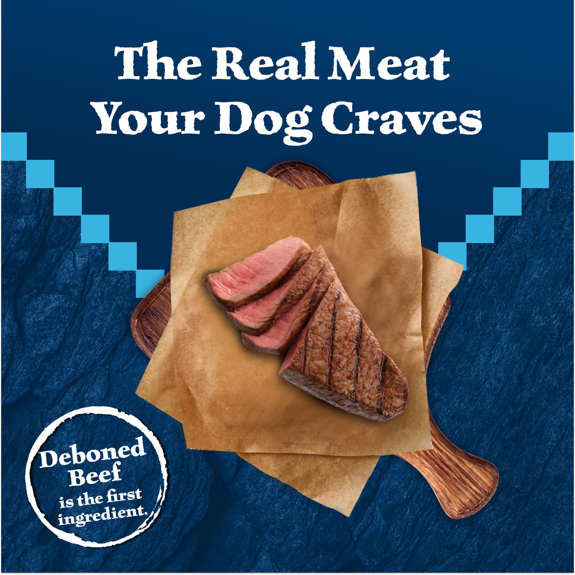 Blue Buffalo Wilderness Rocky Mountain bag highlights deboned beef as the first ingredient.