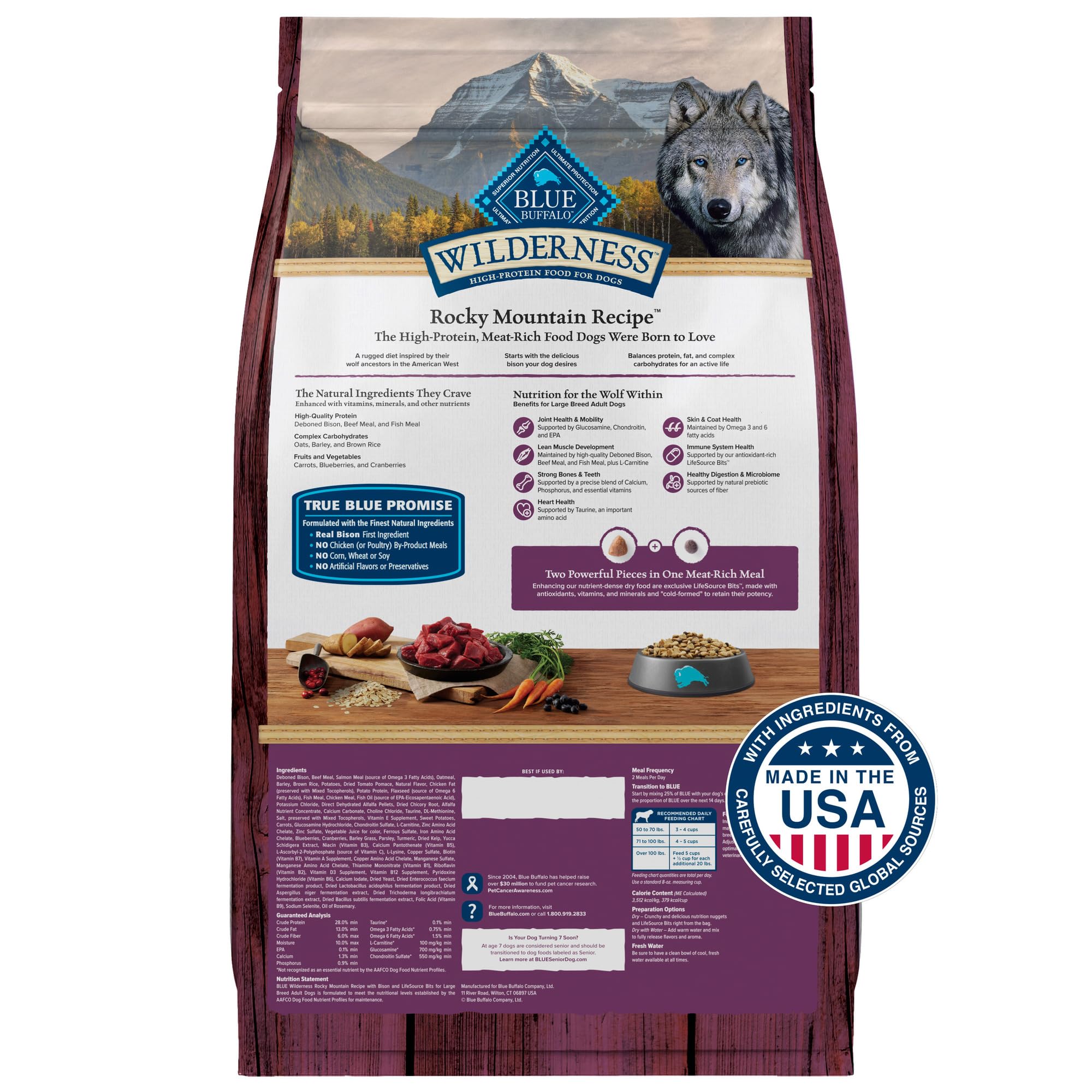 Blue Buffalo Wilderness Rocky Mountain meal bowl scene for large dogs