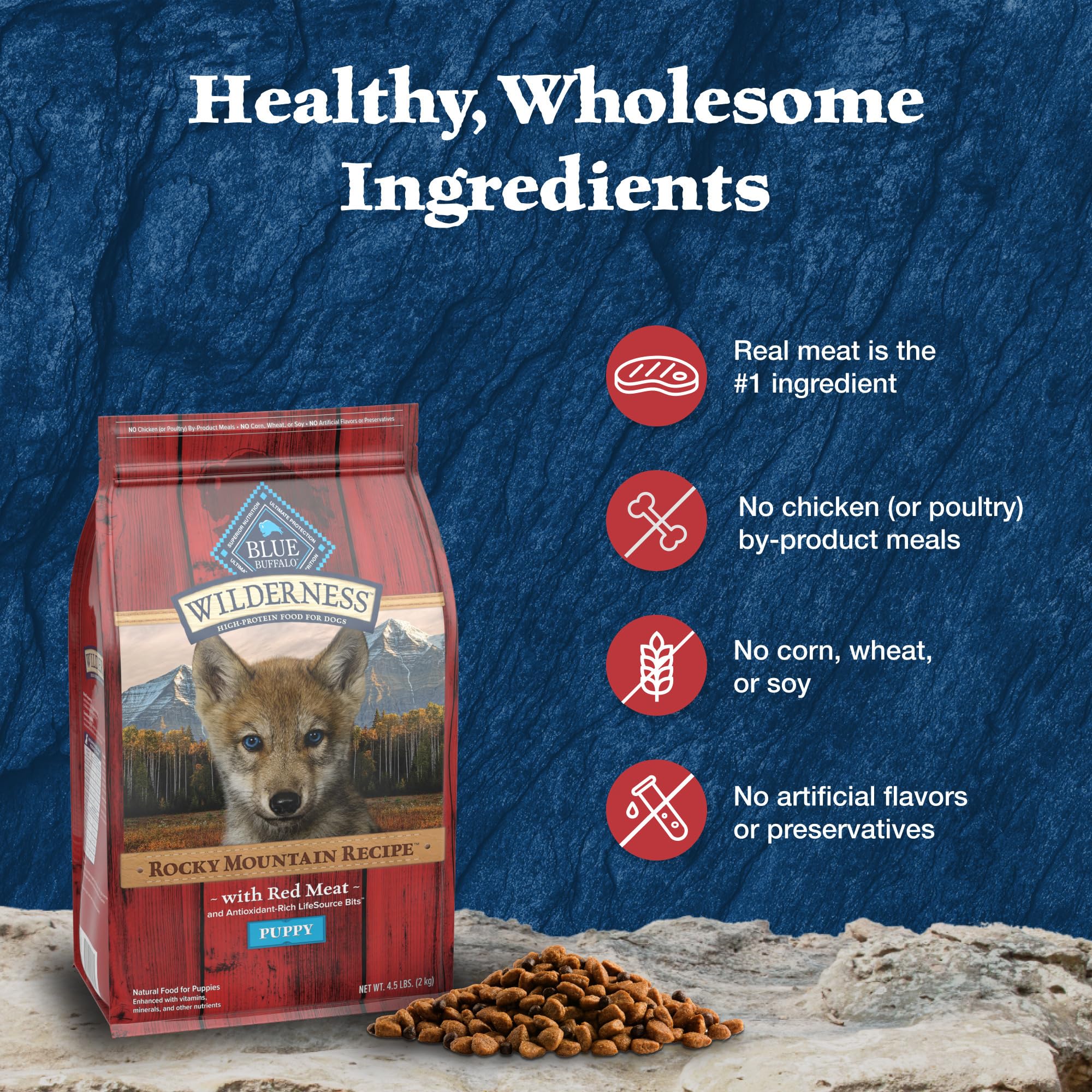 Blue Buffalo Wilderness LifeSource Bits image highlights antioxidant blend.