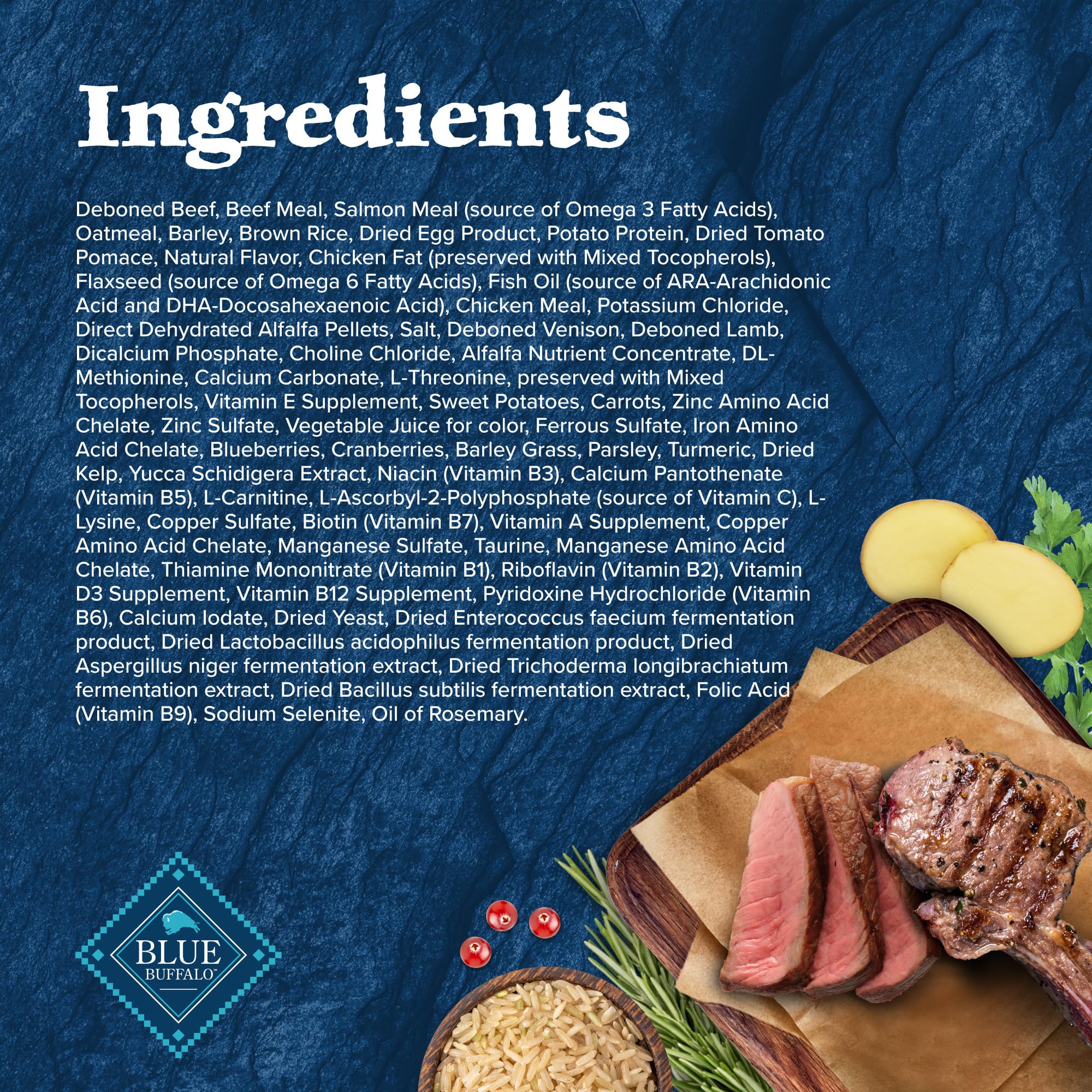 Blue Buffalo Wilderness formula shows no corn, wheat, or soy.