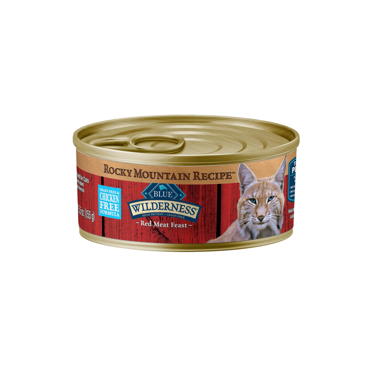 Blue Buffalo Wilderness Rocky Mountain paté can front view showing beef and turkey protein