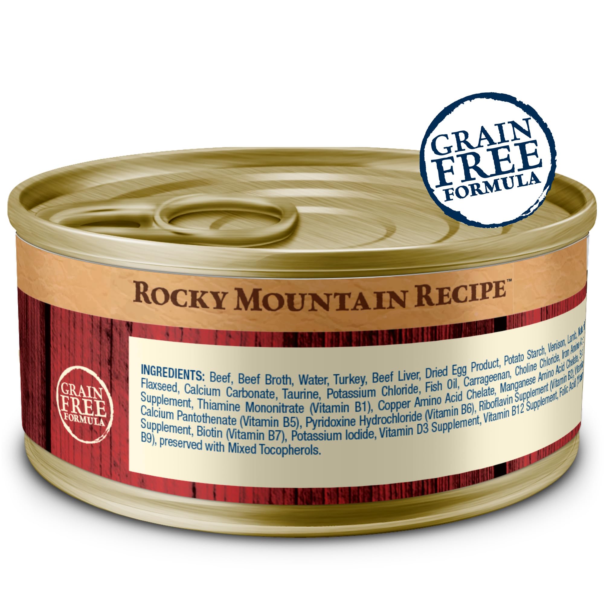 Blue Buffalo Wilderness paté can side view with nutrition highlights