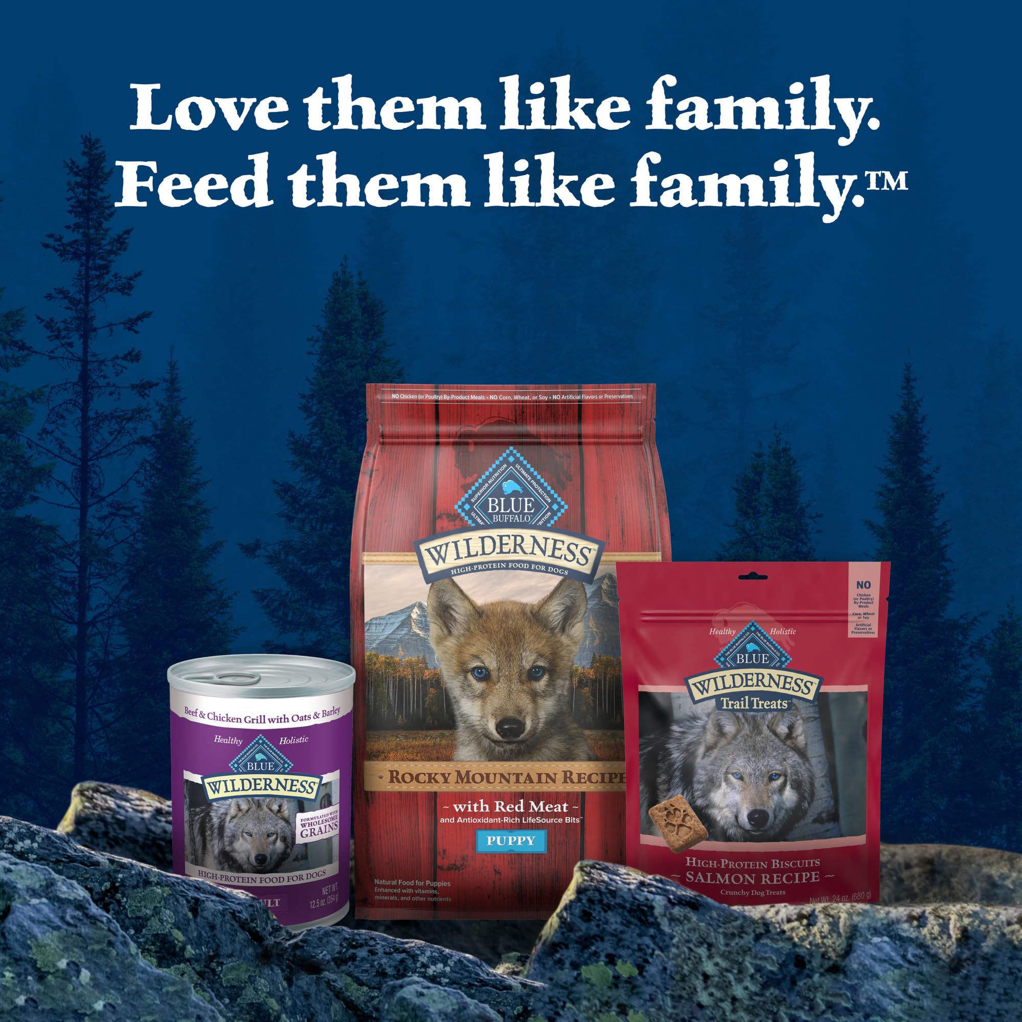 Bag seal graphic on Blue Wilderness Rocky Mountain Puppy packaging indicates freshness.