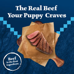 Blue Buffalo Wilderness puppy mealtime shot; venison and lamb offer flavorful protein.
