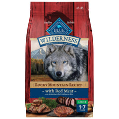 Blue Buffalo Wilderness Rocky Mountain Red Meat bag front with real beef first ingredient.