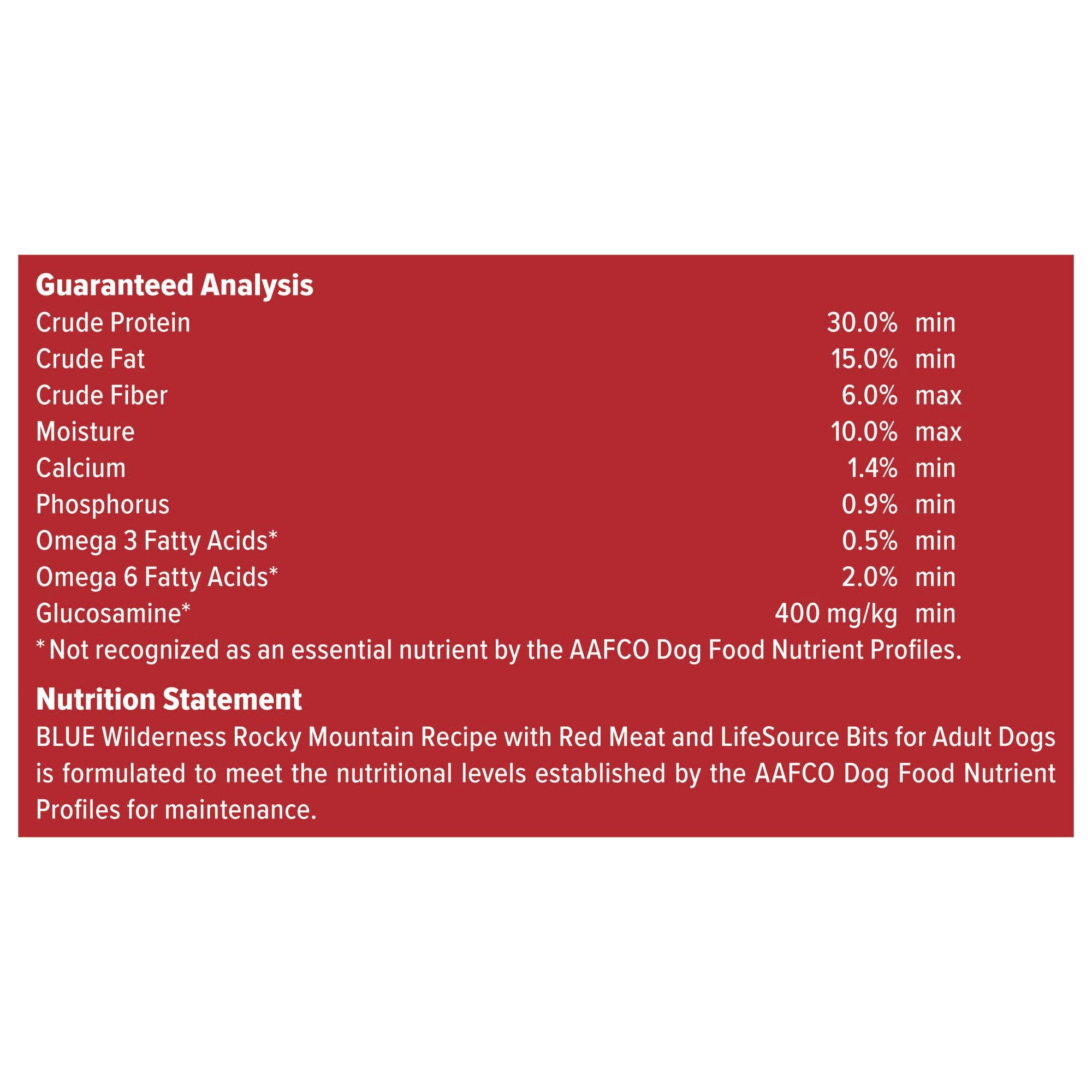 Blue Buffalo Wilderness Rocky Mountain Red Meat bag seal conveys freshness.