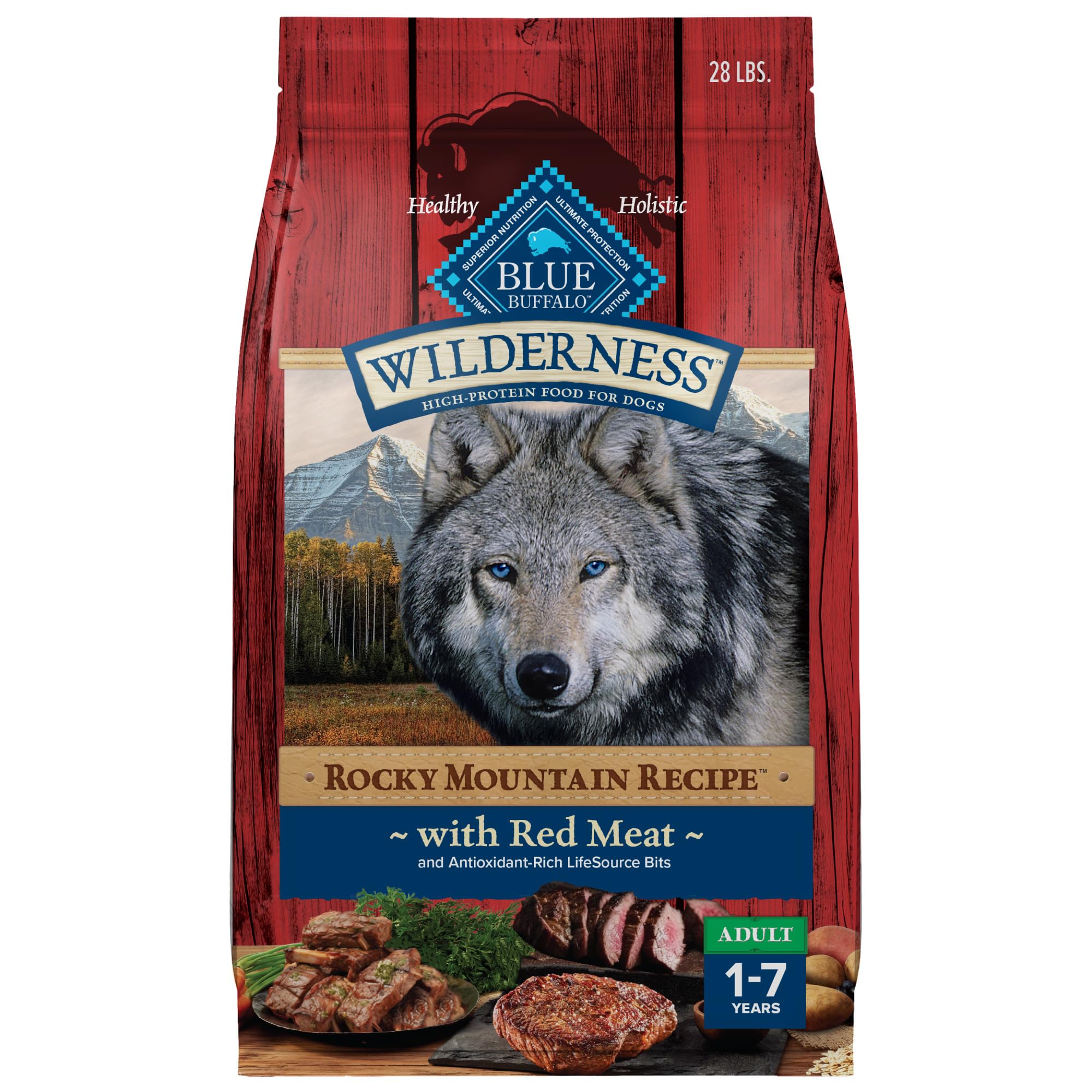 Blue Buffalo Wilderness Rocky Mountain Red Meat bag front for active dogs