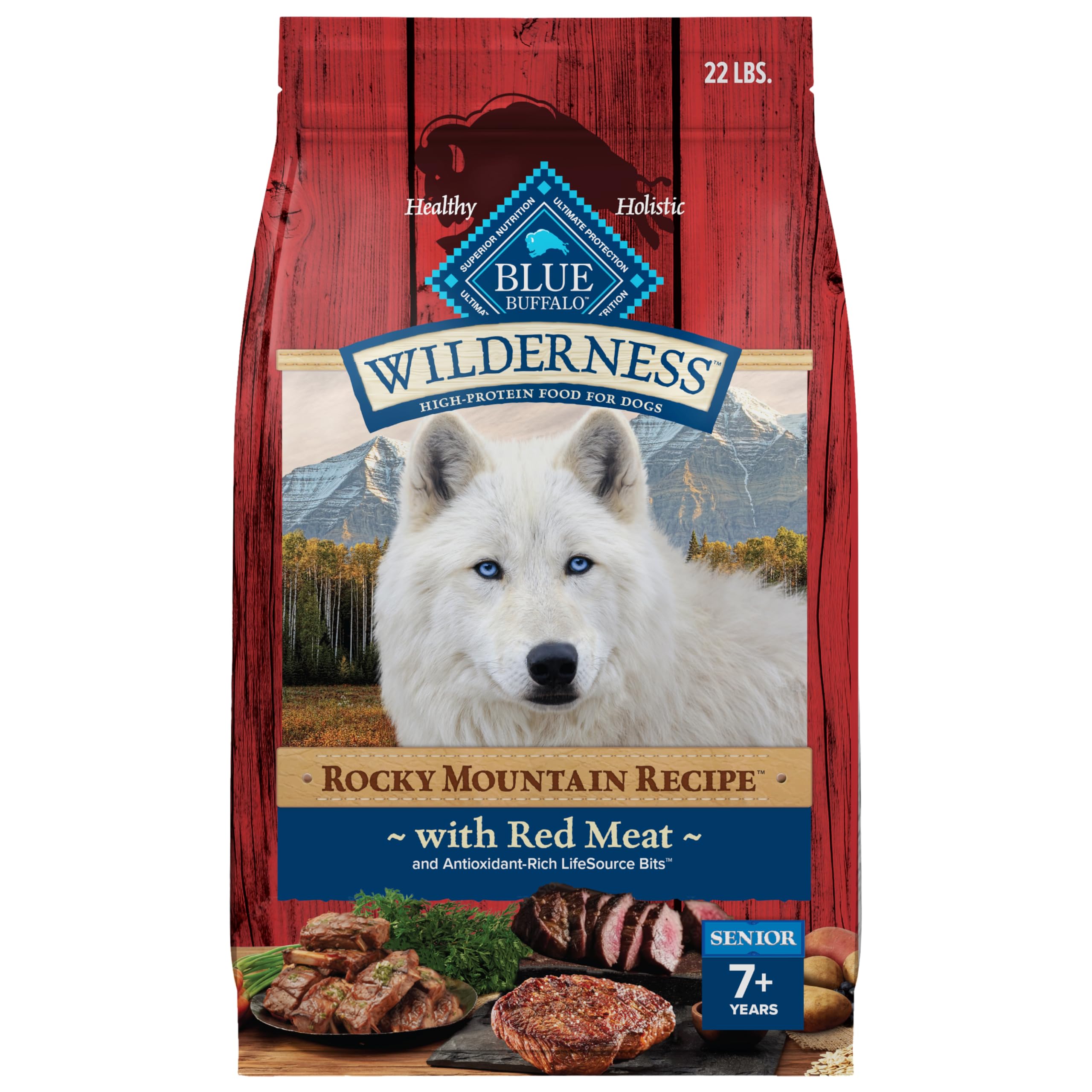 Blue Buffalo Wilderness red meat kibble in bowl supports daily energy.